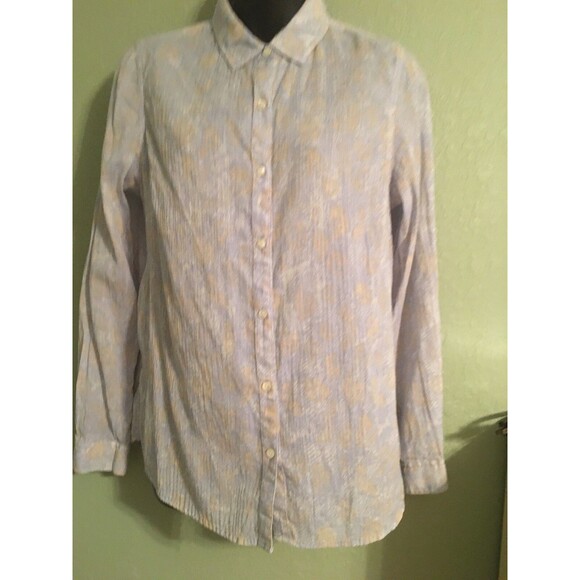 J McLaughlin Womens Top Size 6 Button Down Shirt Blue White Beige Long Sleeve - Picture 2 of 7